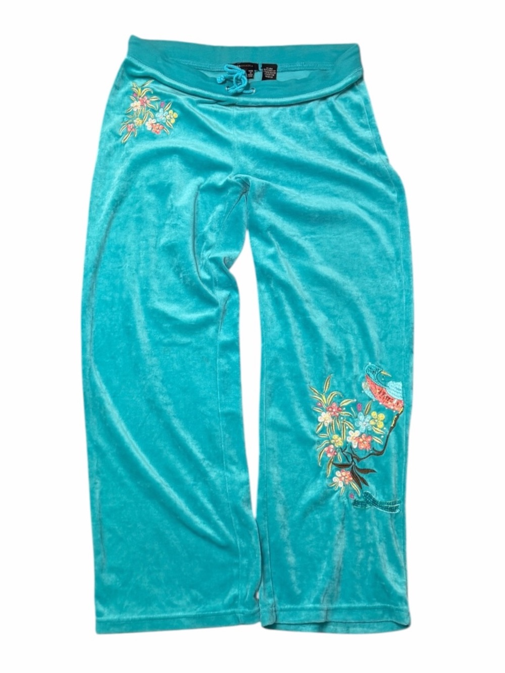 Vintage BCBGMaxAzria Velour Embroidered Sequin Pants Aqua Teal size XL